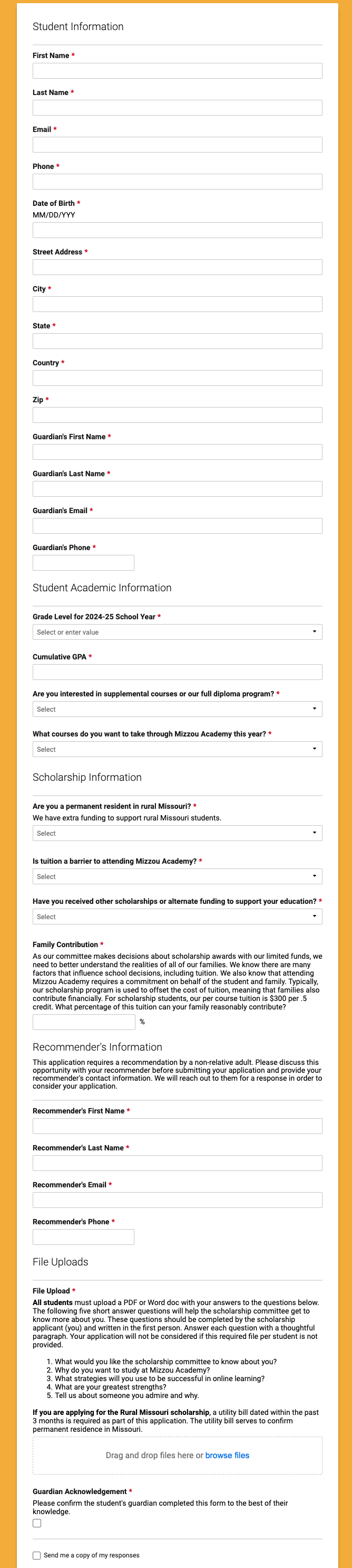 Example of Scholarship Application Questions